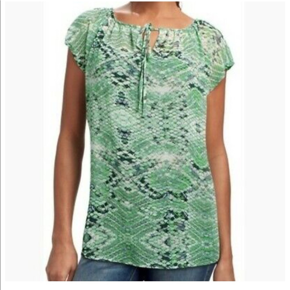 CAbi Darby Blouse Style 746 in Green Snakeskin